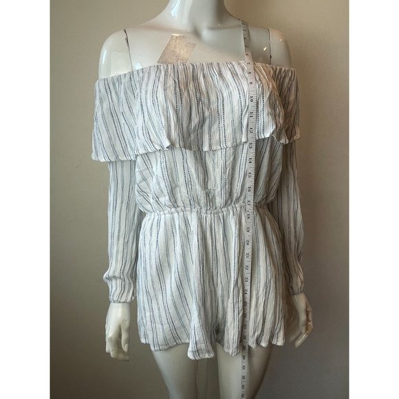 Fika The Brand Womens Striped Off The Shoulder Romper FP41278 White Size Large - Picture 5 of 11
